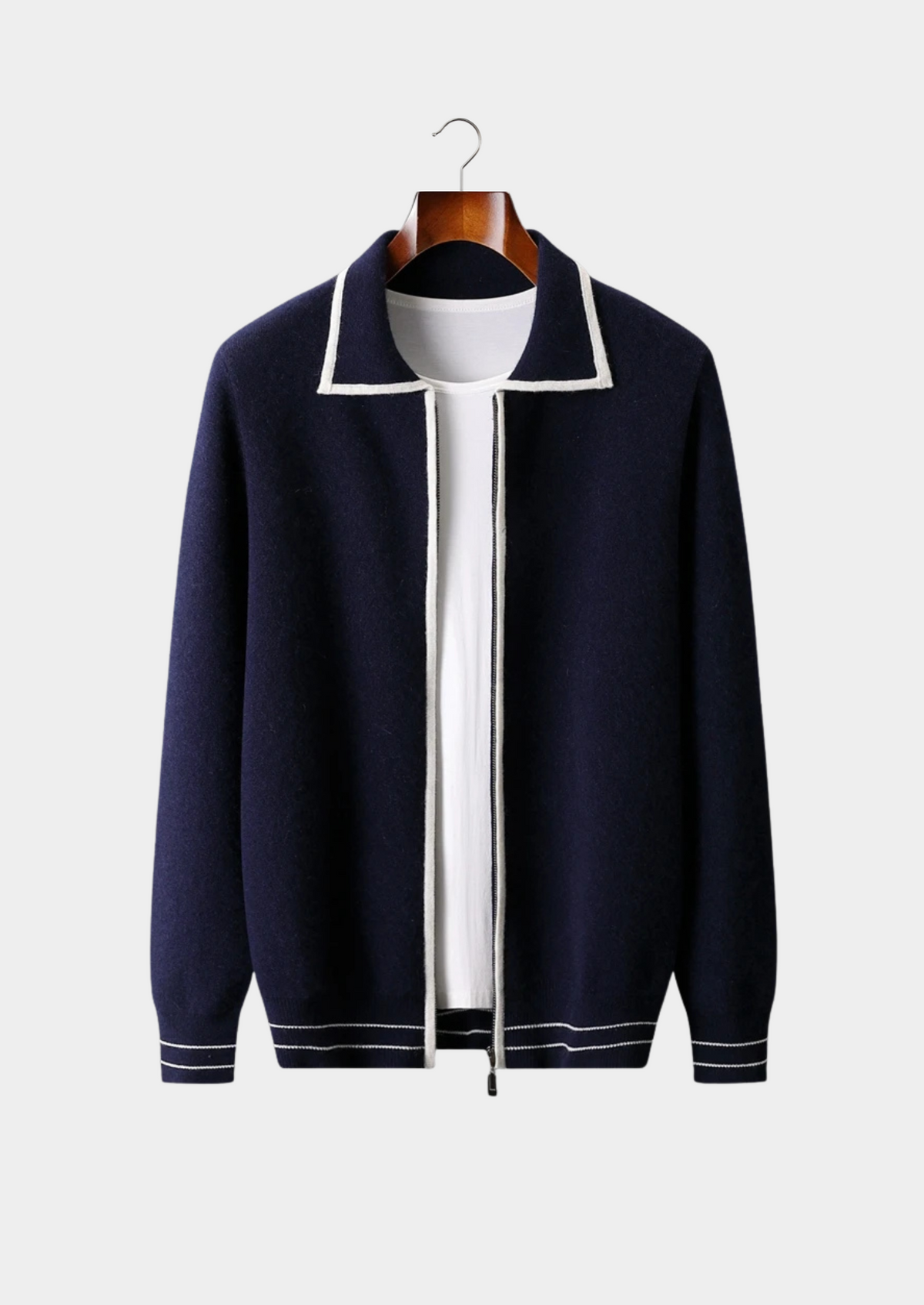 Pure Extra-Fine Merino Wool Two-Tone Polo Cardigan | Solmar