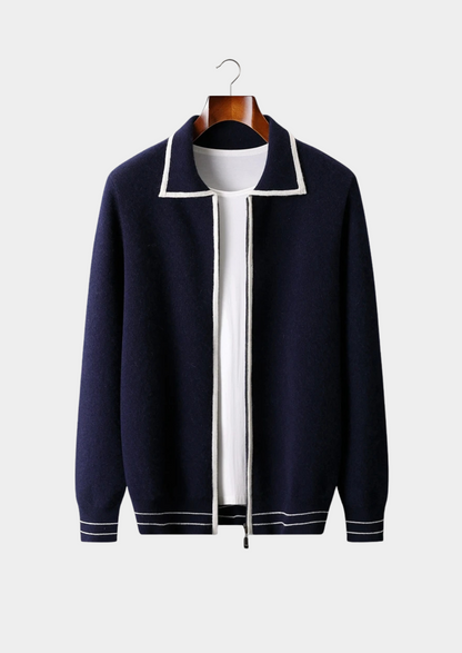 Pure Extra-Fine Merino Wool Two-Tone Polo Cardigan | Solmar