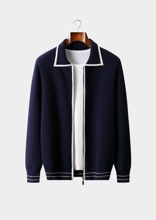 Pure Extra-Fine Merino Wool Two-Tone Polo Cardigan | Solmar