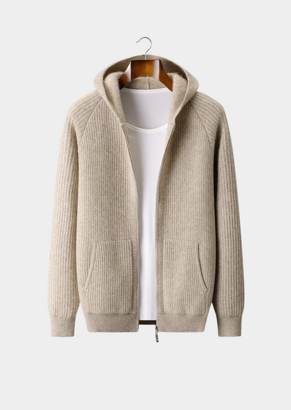Pure Extra-Fine Merino Wool Ribbed Zipper Hoodie | Solmar