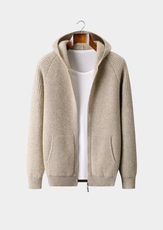Pure Extra-Fine Merino Wool Ribbed Zipper Hoodie | Solmar
