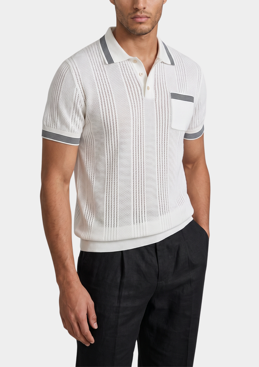 Leon White Open Knit Lightweight Polo | Solmar