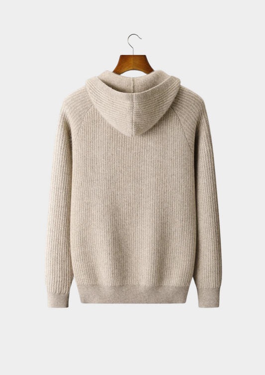 Pure Extra-Fine Merino Wool Ribbed Zipper Hoodie | Solmar