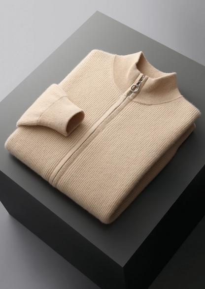 Pure Extra-Fine Merino Wool Ribbed Zip Cardigan | Solmar