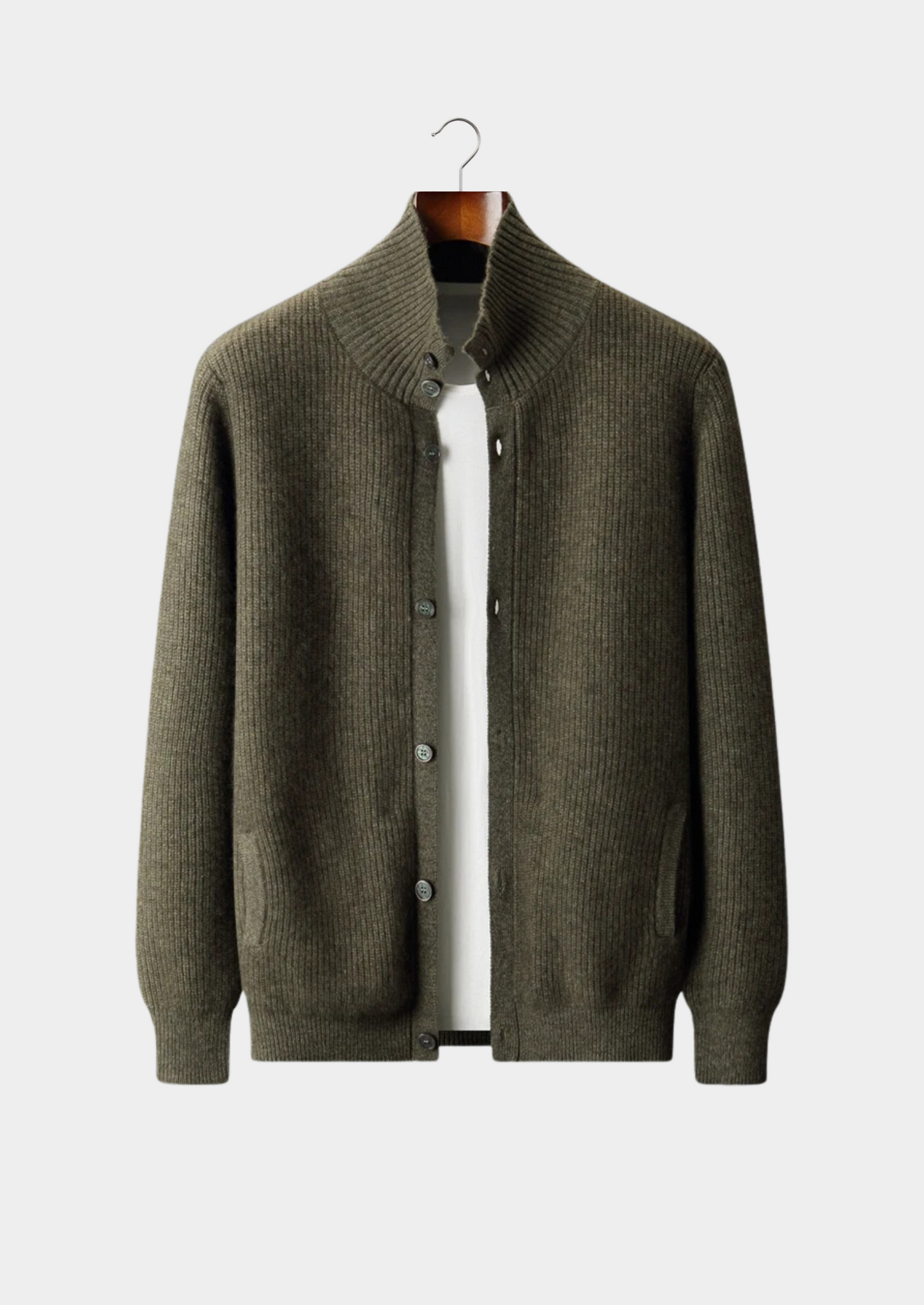 Premium Cashmere Ribbed High Collar Cardigan | Solmar