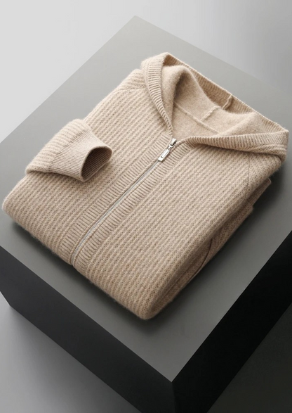 Pure Extra-Fine Merino Wool Ribbed Zipper Hoodie | Solmar