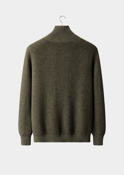 Premium Cashmere Ribbed High Collar Cardigan | Solmar
