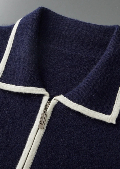 Pure Extra-Fine Merino Wool Two-Tone Polo Cardigan | Solmar