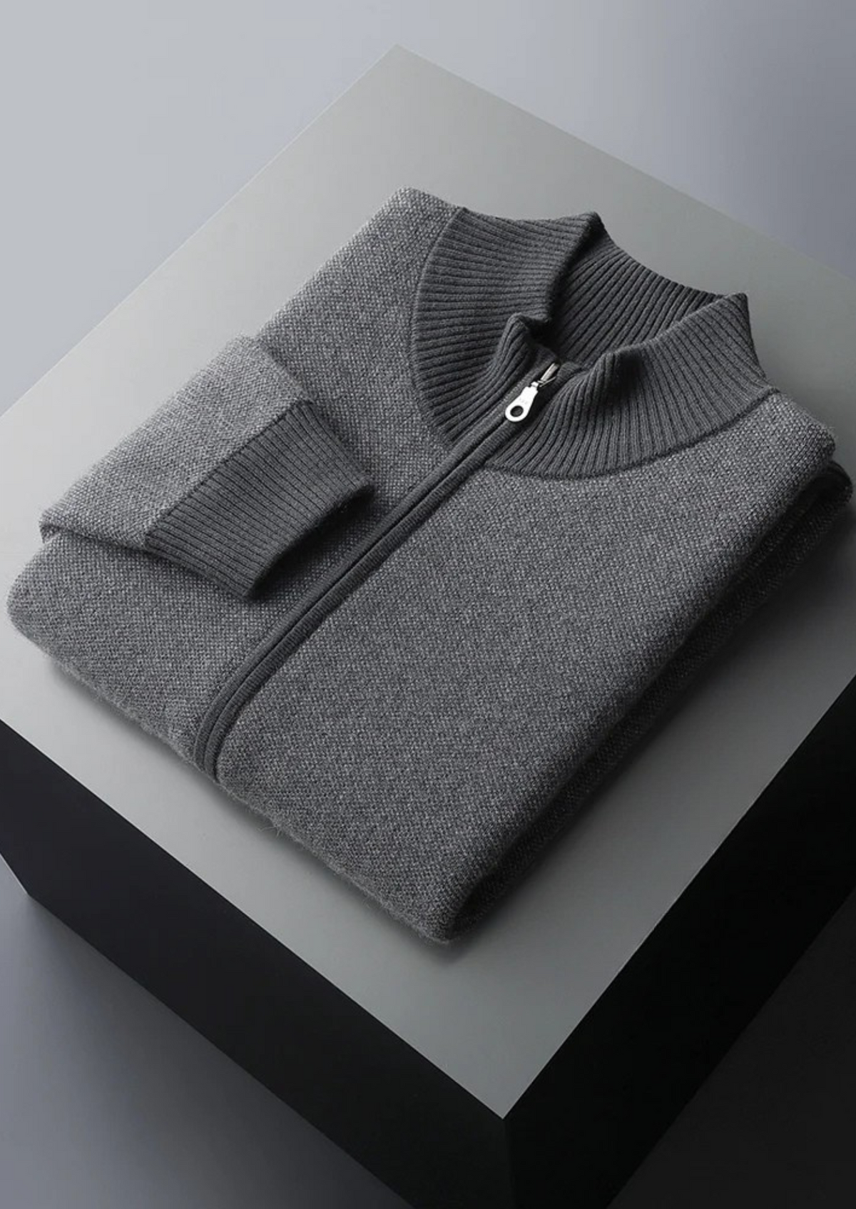 Premium Cashmere Jacquard Zip Cardigan | Solmar