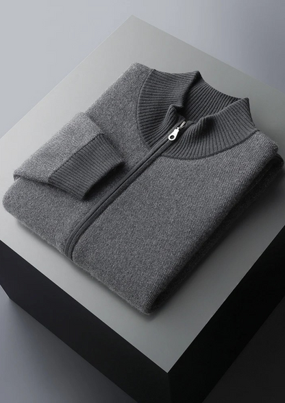 Premium Cashmere Jacquard Zip Cardigan | Solmar