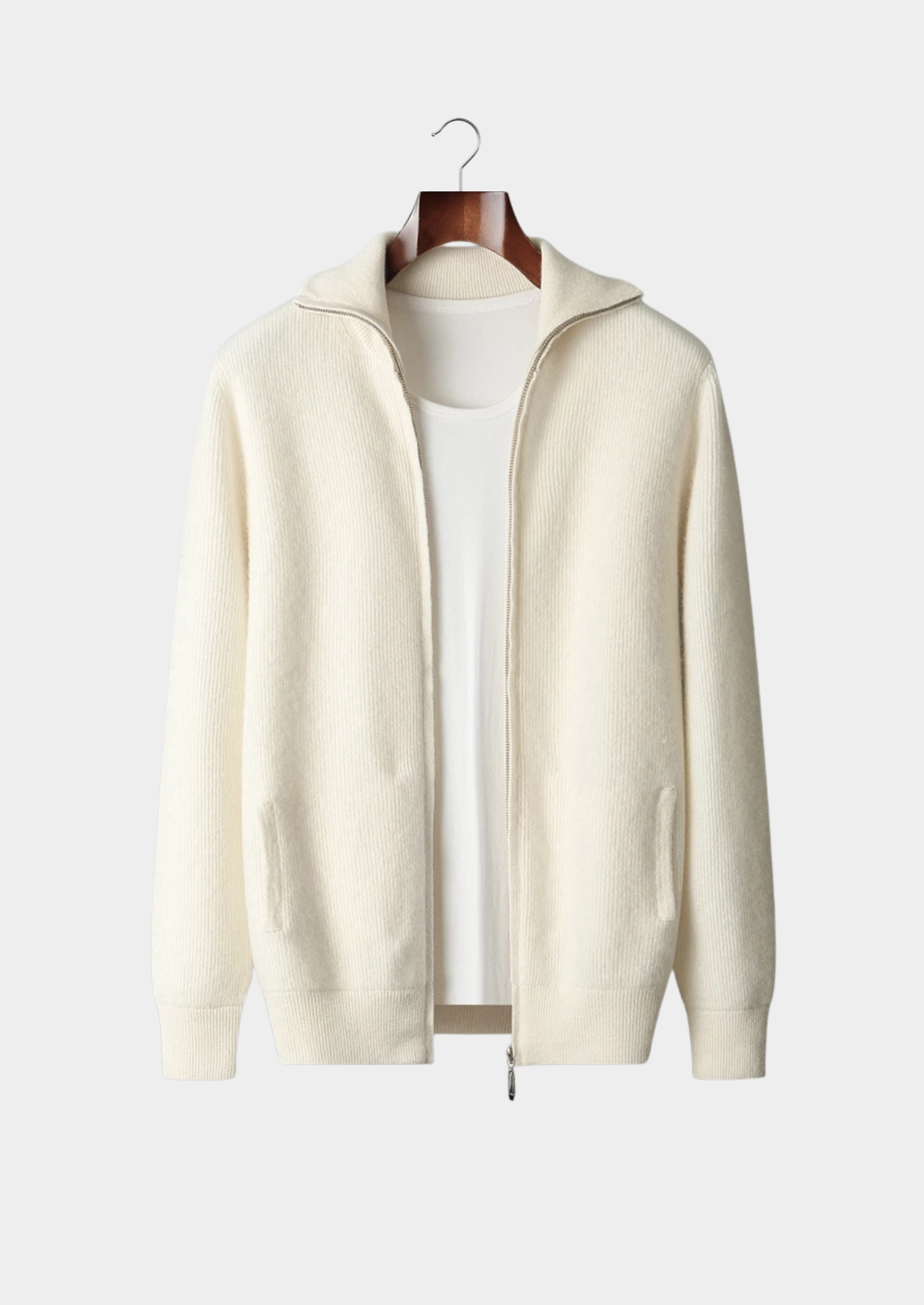 Pure Extra-Fine Merino Wool Ribbed Zipper Cardigan | Solmar
