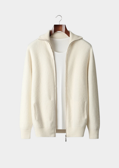Pure Extra-Fine Merino Wool Ribbed Zipper Cardigan | Solmar