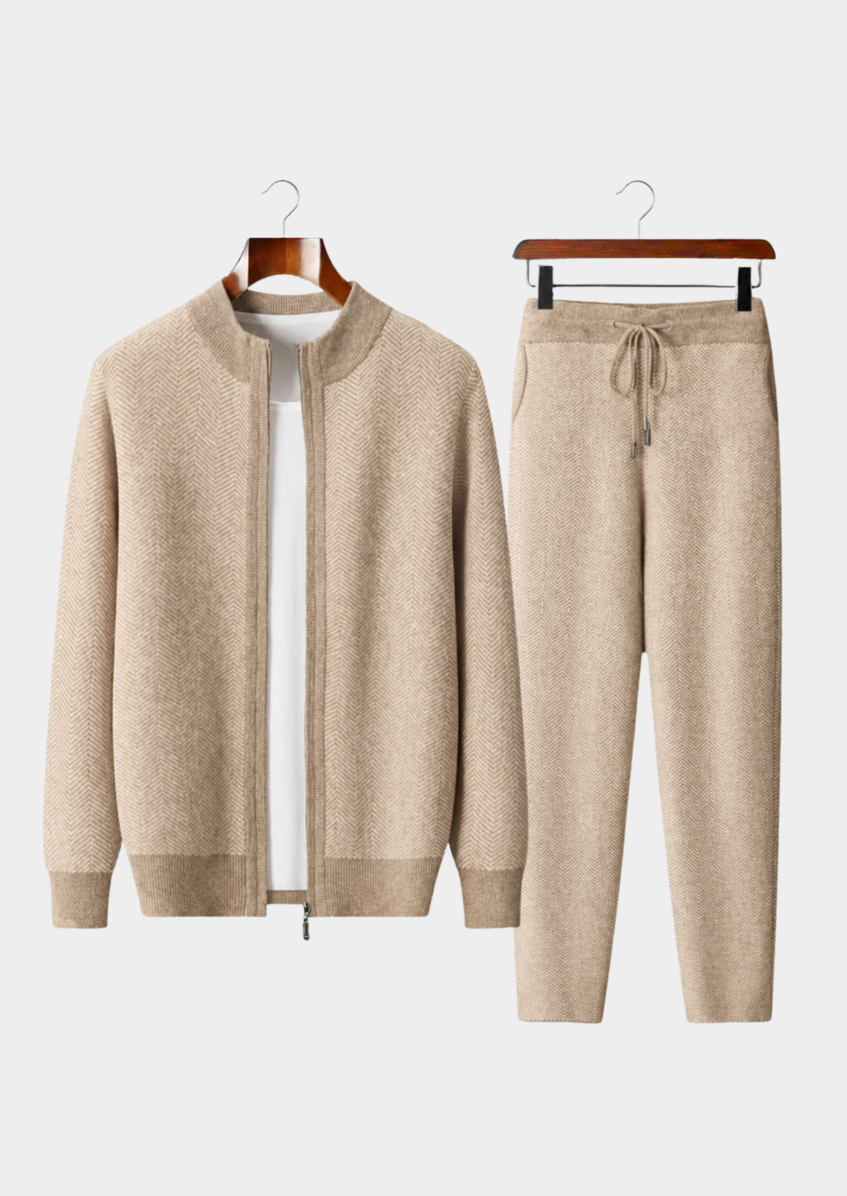 Pure Extra-Fine Merino Wool Sand Herringbone Set | Solmar