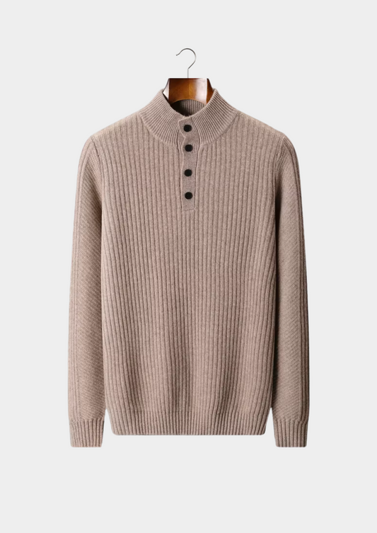 Pure Extra-Fine Merino Wool Ribbed Henley Sweater | Solmar