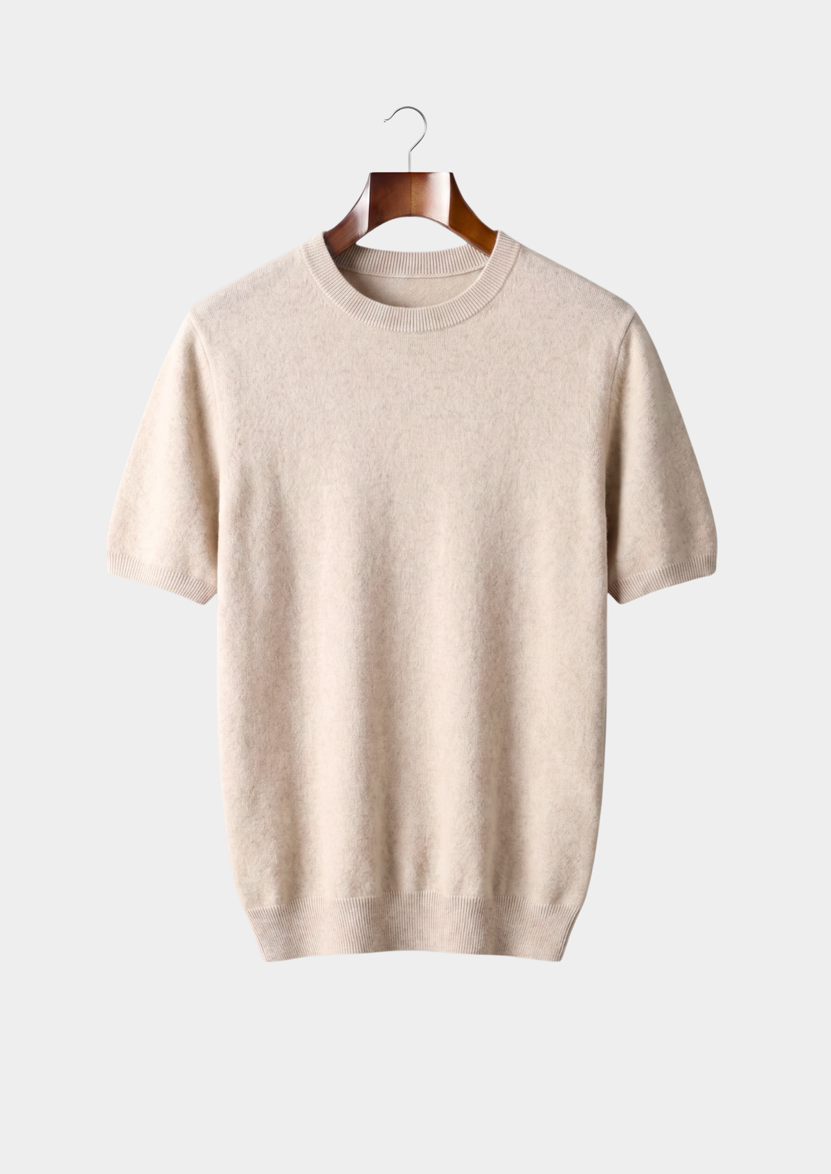 Premium Cashmere Classic Crewneck T-Shirt - Ivory Mocha | Solmar