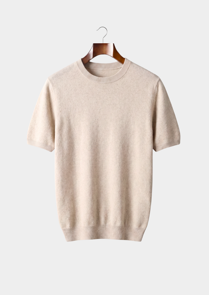 Premium Cashmere Classic Crewneck T-Shirt - Ivory Mocha | Solmar