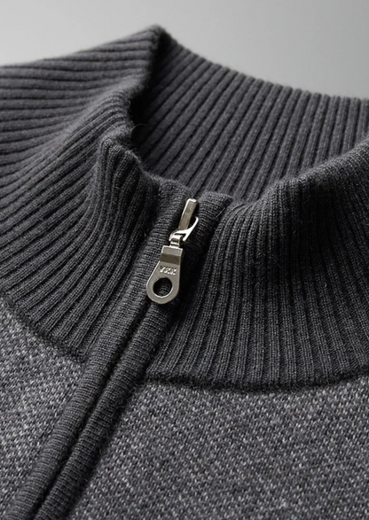 Premium Cashmere Jacquard Zip Cardigan | Solmar