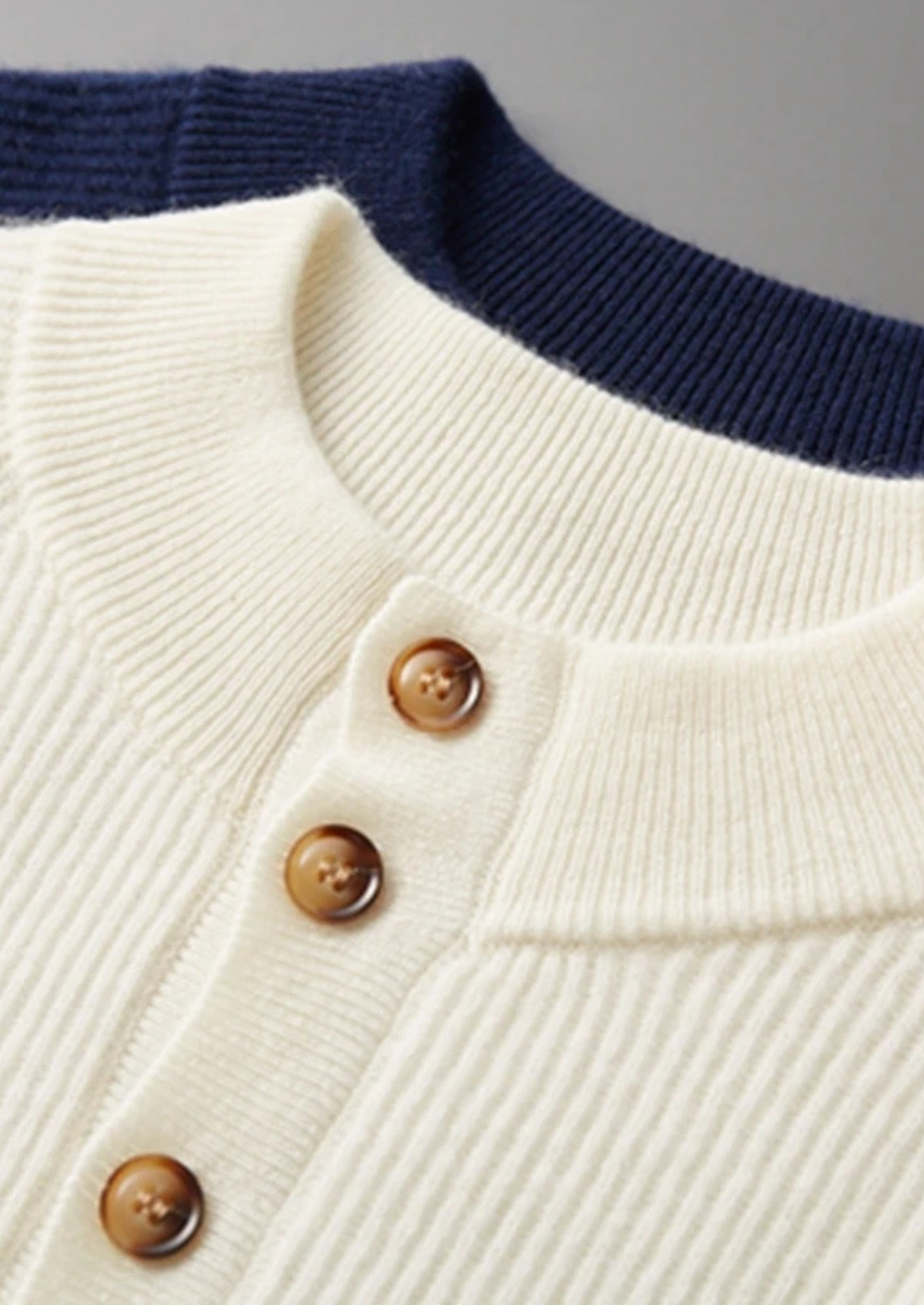 Premium Cashmere Classic Ribbed Henley Sweater | Solmar