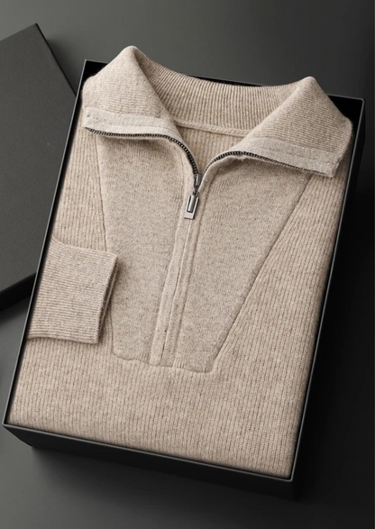 Premium Cashmere Ribbed Half-Zip Sweater | Solmar