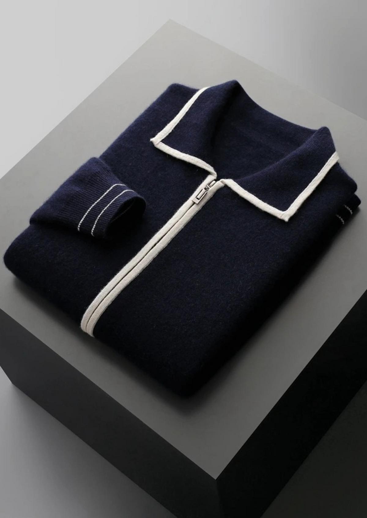 Pure Extra-Fine Merino Wool Two-Tone Polo Cardigan | Solmar