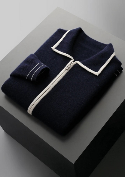 Pure Extra-Fine Merino Wool Two-Tone Polo Cardigan | Solmar