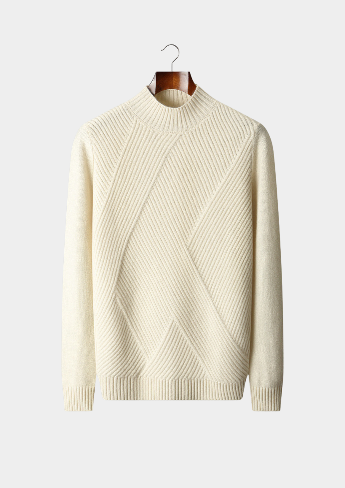 Pure Cashmere Ivory Patterned Mockneck | Solmar