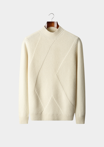 Pure Cashmere Ivory Patterned Mockneck | Solmar