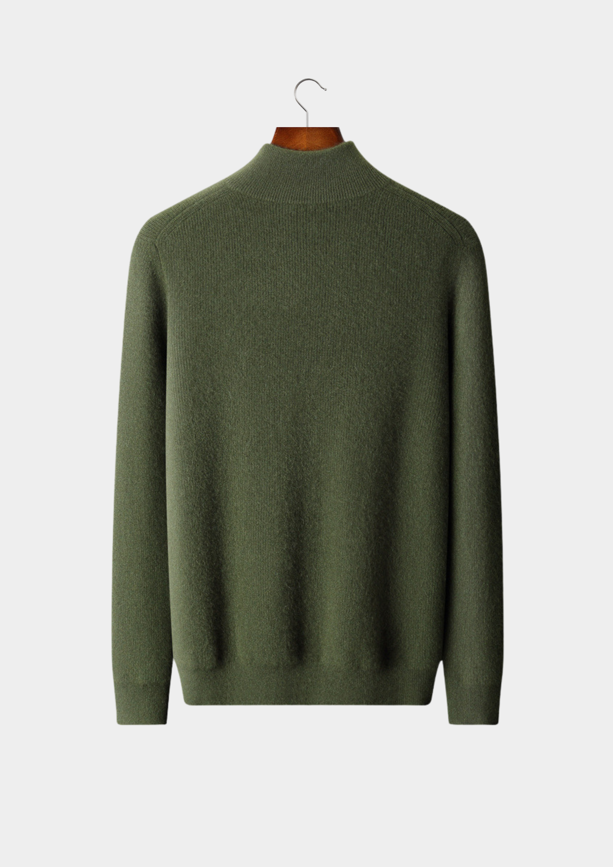 Pure Cashmere Olive Ribbed Half Zip | Solmar