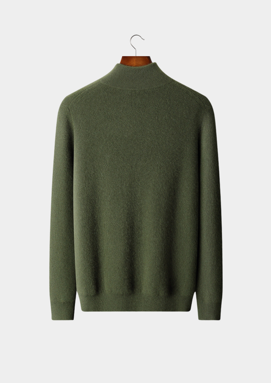 Pure Cashmere Olive Ribbed Half Zip | Solmar