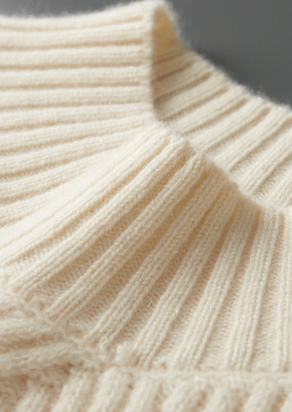 Pure Cashmere Ivory Patterned Mockneck | Solmar