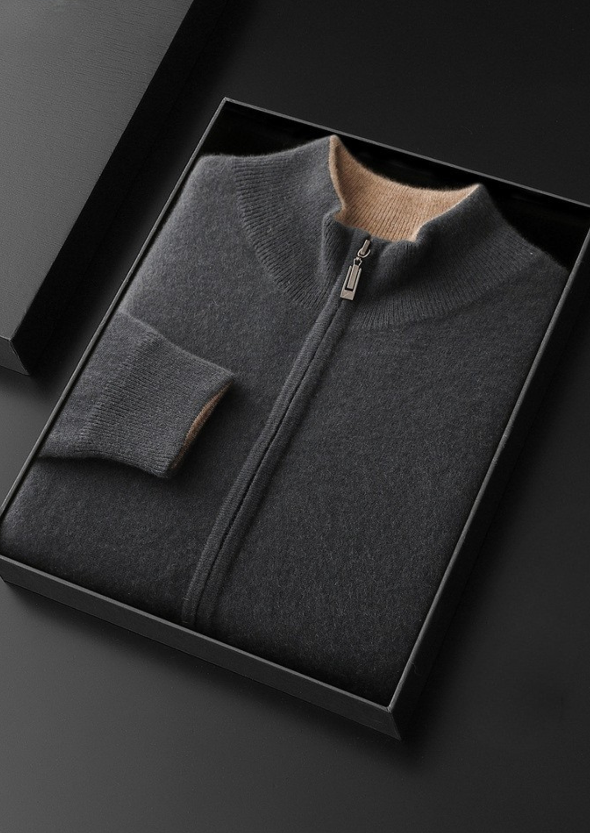 Pure Cashmere Dark Gray Dual Zip Cardigan | Solmar