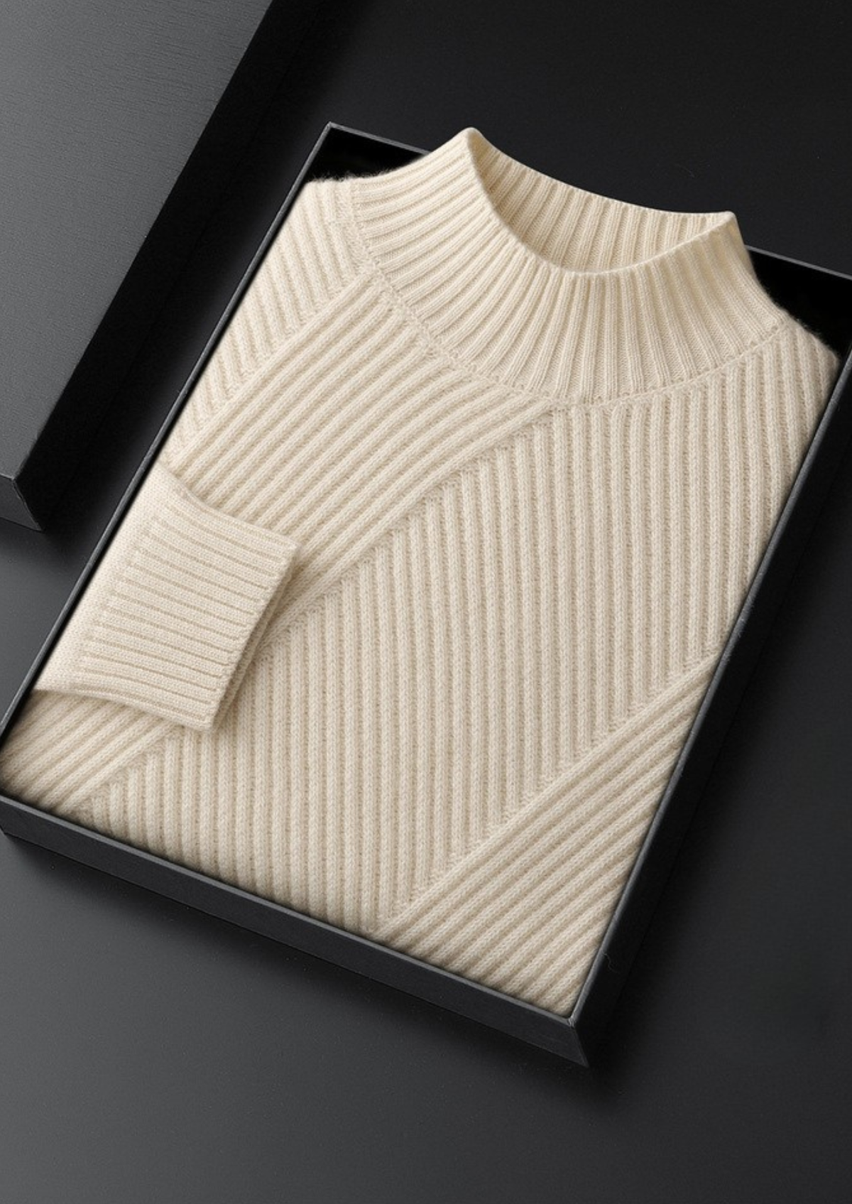 Pure Cashmere Ivory Patterned Mockneck | Solmar