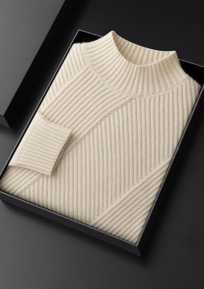 Pure Cashmere Ivory Patterned Mockneck | Solmar