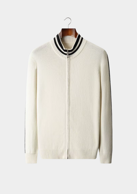 Pure Extra-Fine Merino Wool Two Tone Zip Cardigan | Solmar
