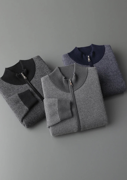 Premium Cashmere Jacquard Zip Cardigan | Solmar