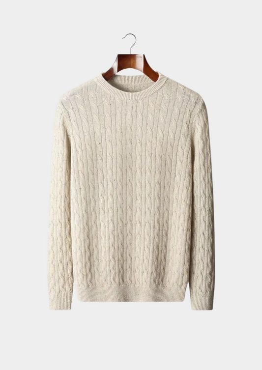 Pure Extra-Fine Merino Wool Nepped Cable Crewneck | Solmar