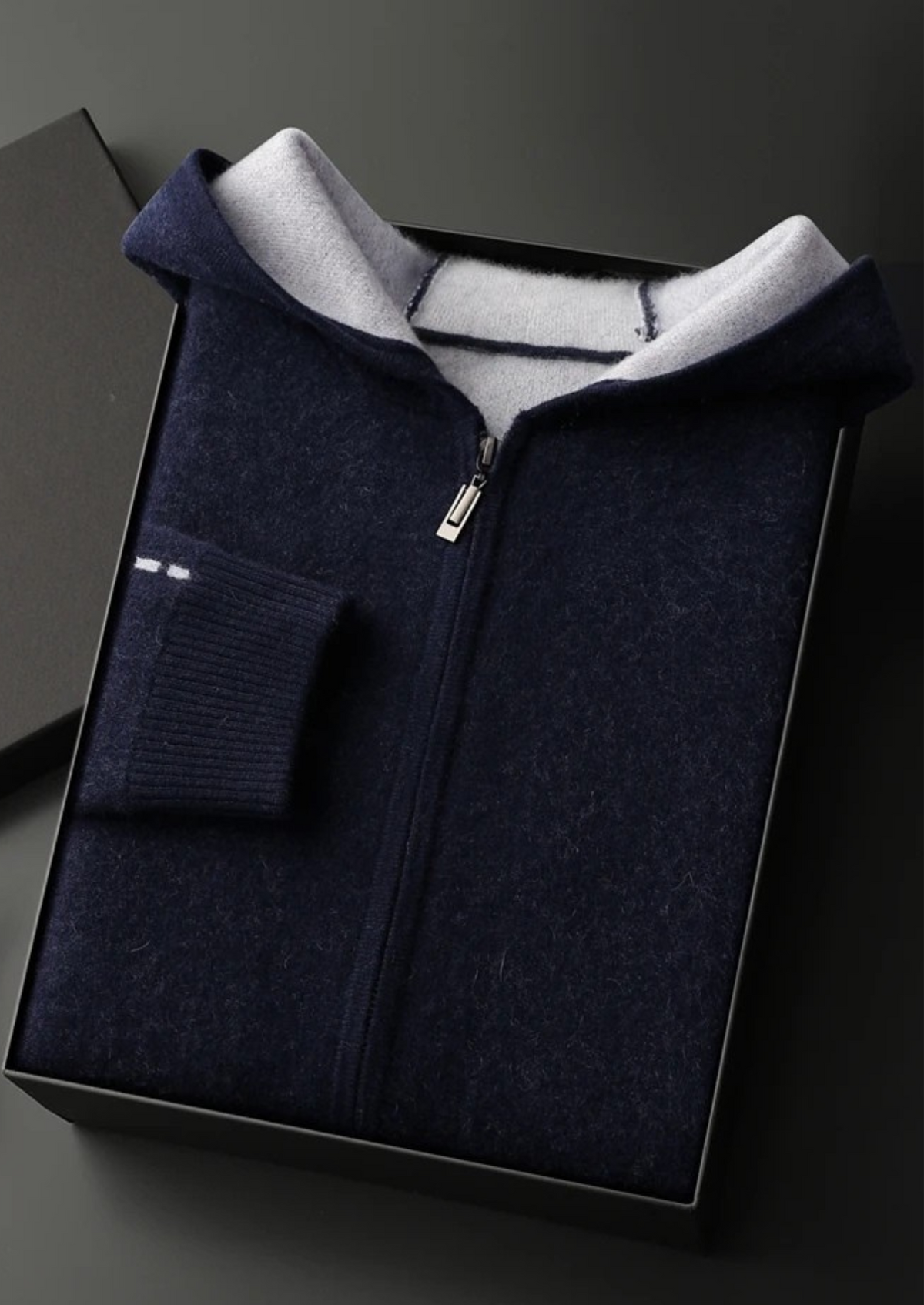 Premium Cashmere Two-Tone Zipper Hoodie | Solmar