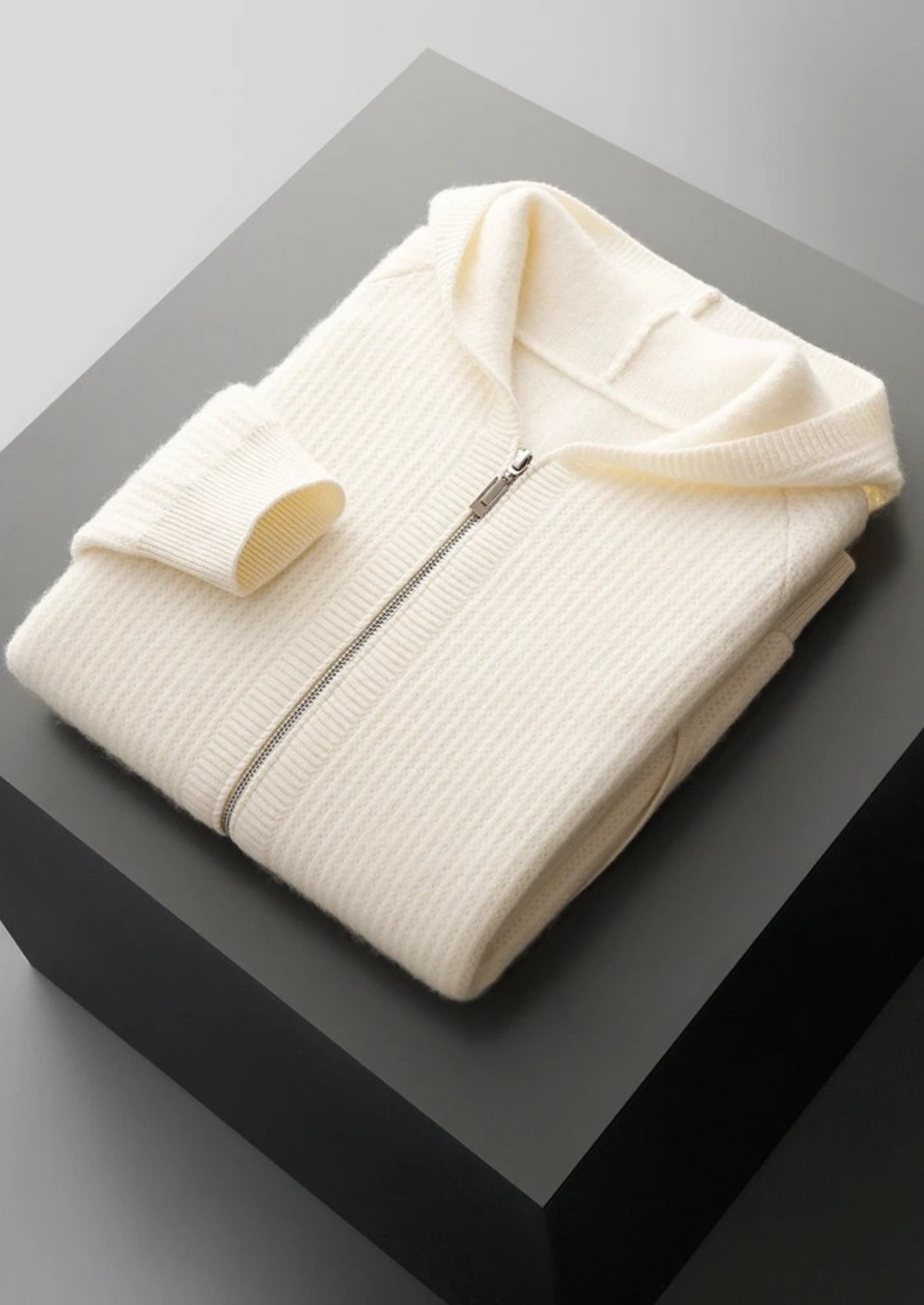 Pure Extra-Fine Merino Wool Ribbed Zipper Hoodie | Solmar