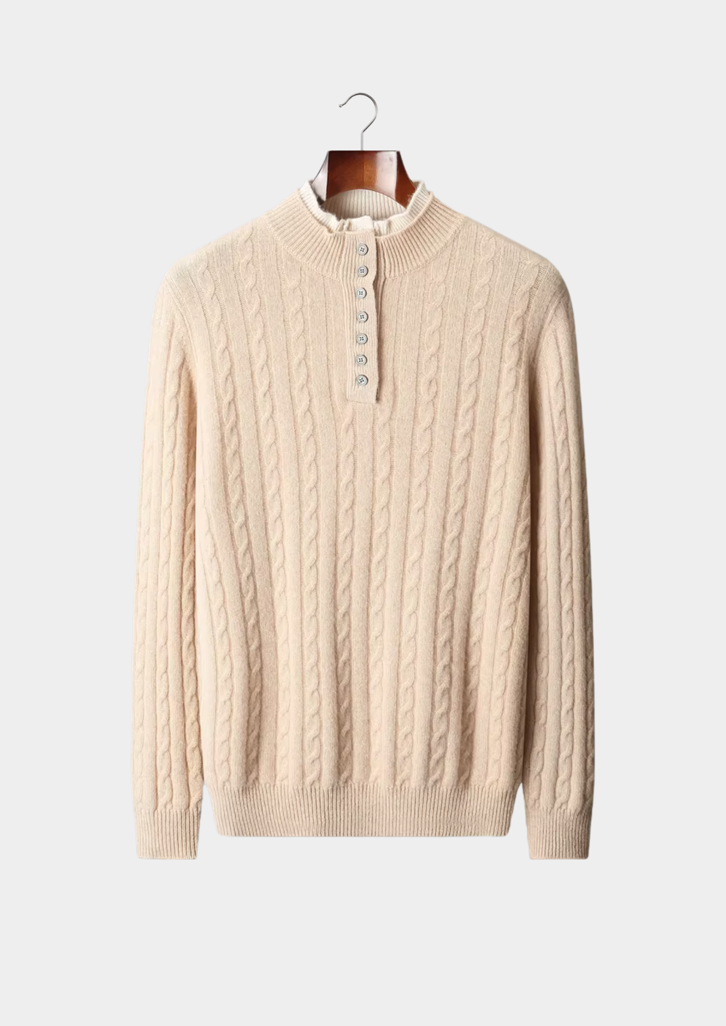 Pure Extra-Fine Merino Wool Cable Knit Henley Sweater | Solmar