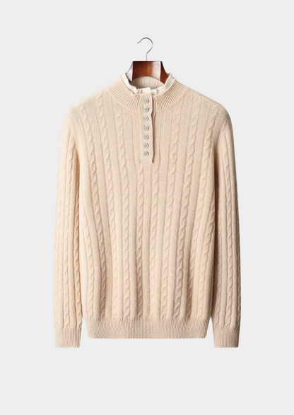 Pure Extra-Fine Merino Wool Cable Knit Henley Sweater | Solmar