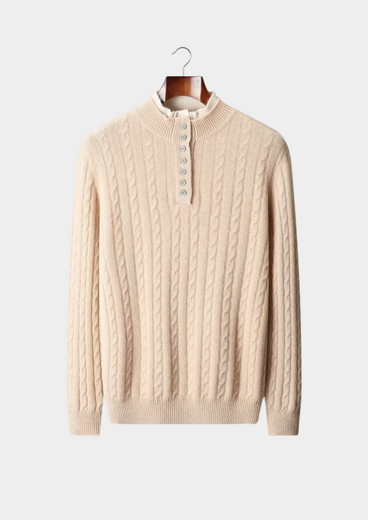 Pure Extra-Fine Merino Wool Cable Knit Henley Sweater | Solmar