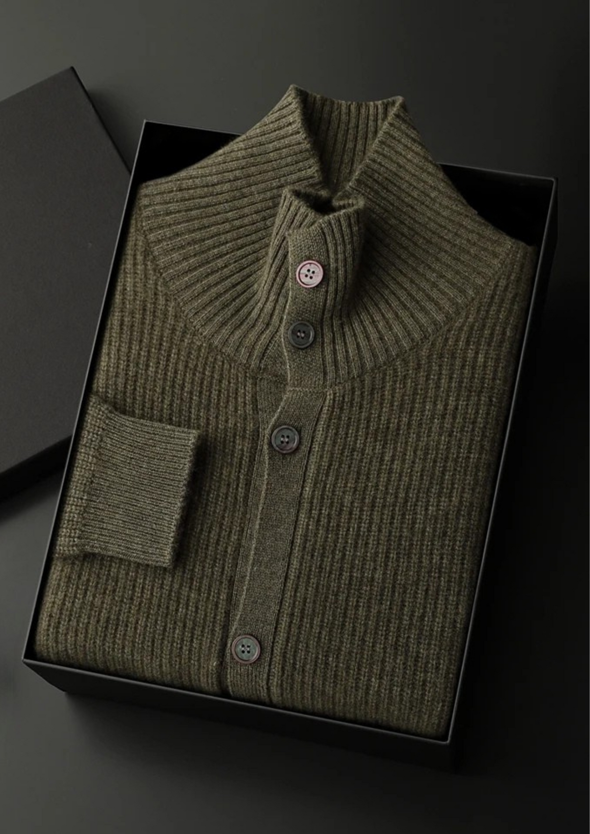 Premium Cashmere Ribbed High Collar Cardigan | Solmar