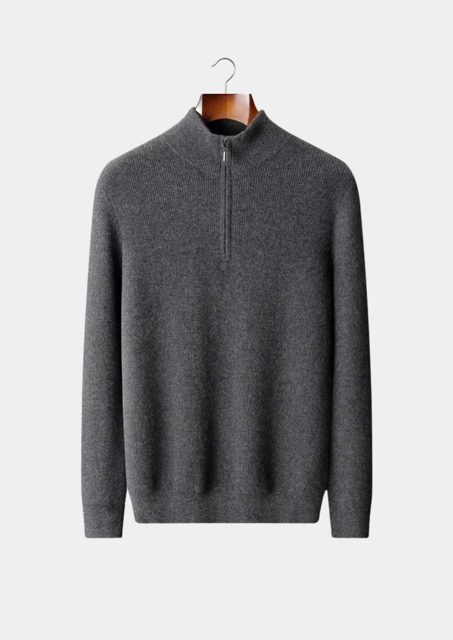 Pure Cashmere Dark Gray Ribbed Half Zip | Solmar