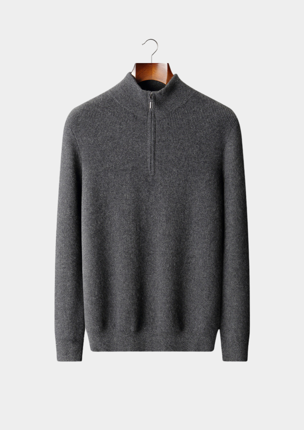 Pure Cashmere Dark Gray Ribbed Half Zip | Solmar
