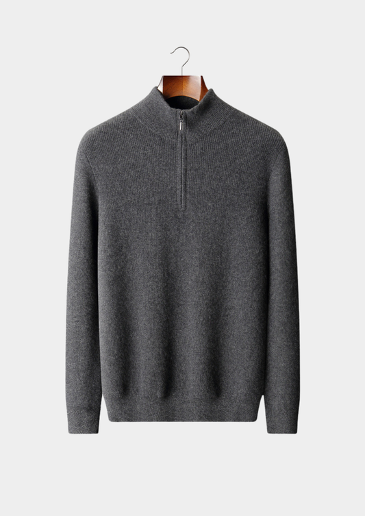 Pure Cashmere Dark Gray Ribbed Half Zip | Solmar
