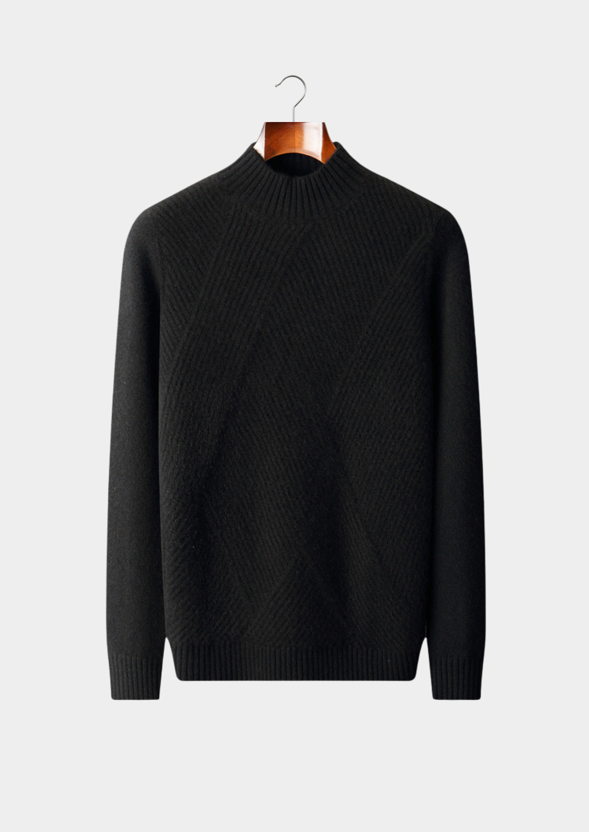 Pure Cashmere Black Patterned Mockneck | Solmar
