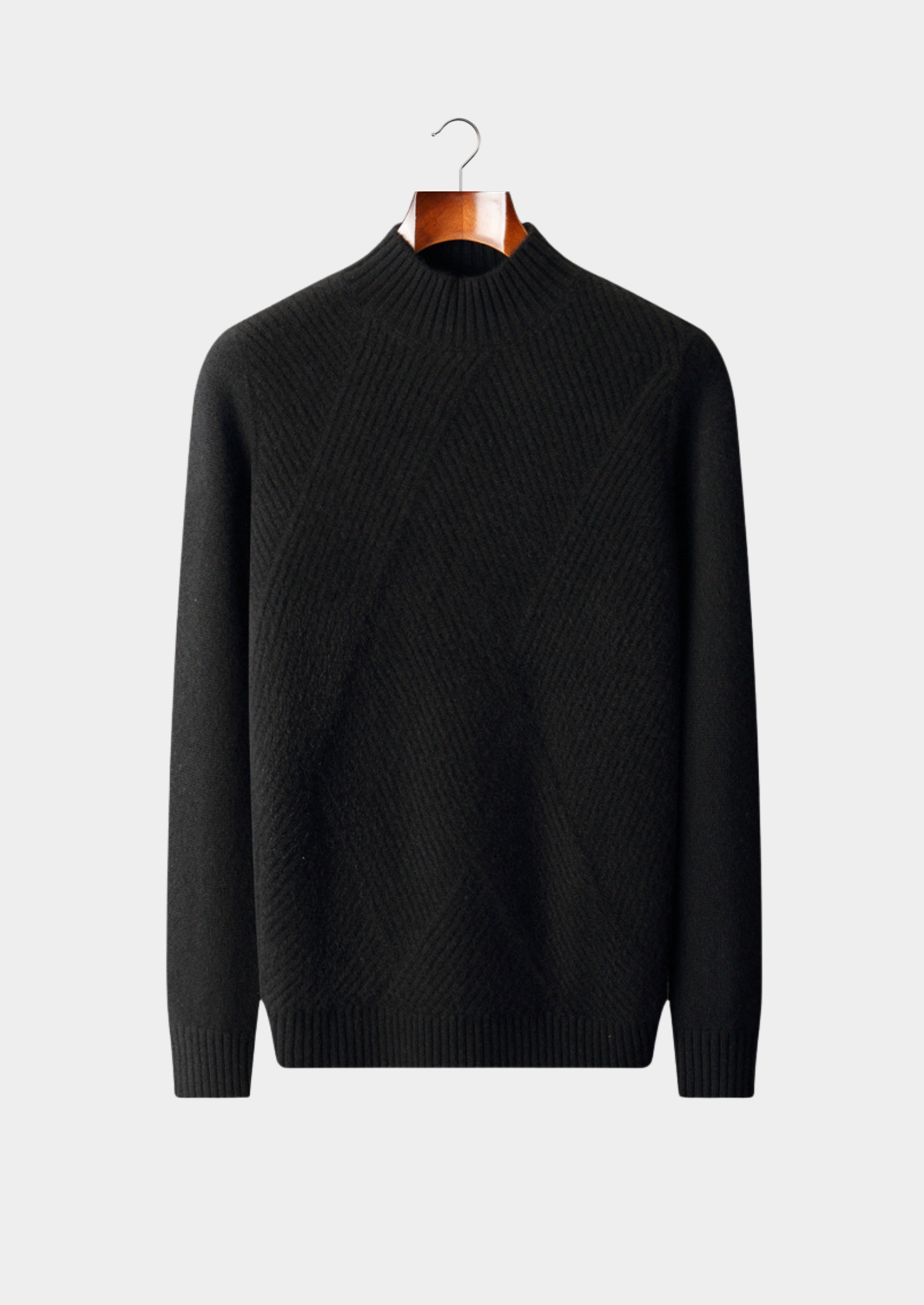 Pure Cashmere Black Patterned Mockneck | Solmar