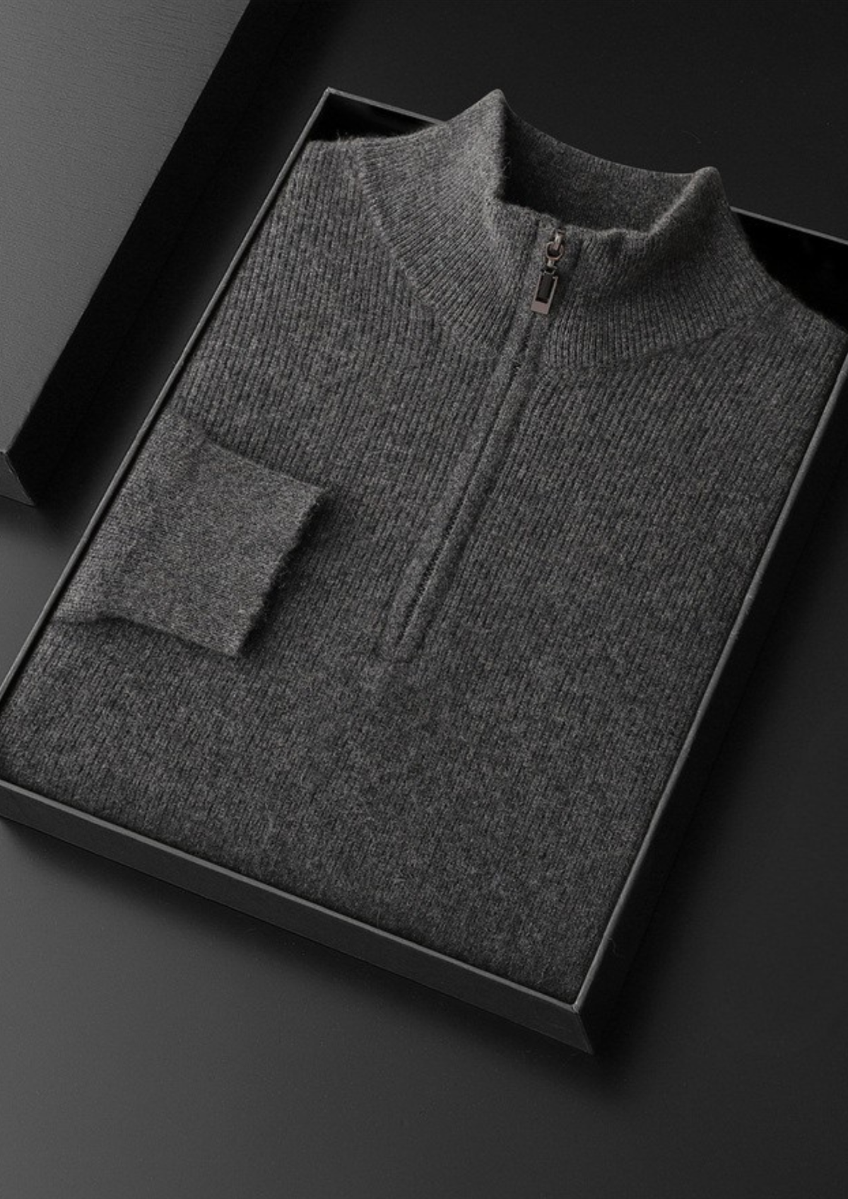 Pure Cashmere Dark Gray Ribbed Half Zip | Solmar
