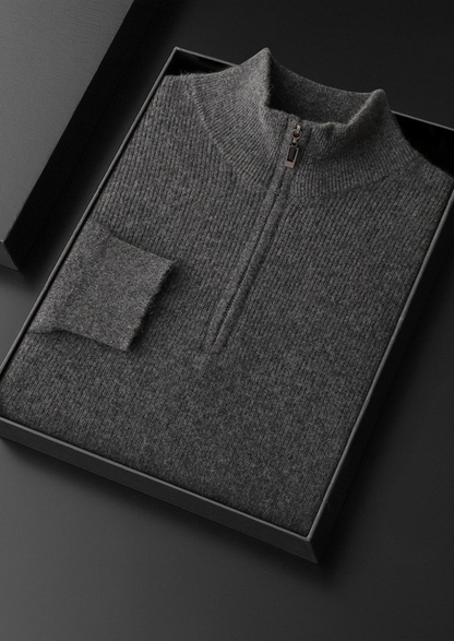Pure Cashmere Dark Gray Ribbed Half Zip | Solmar