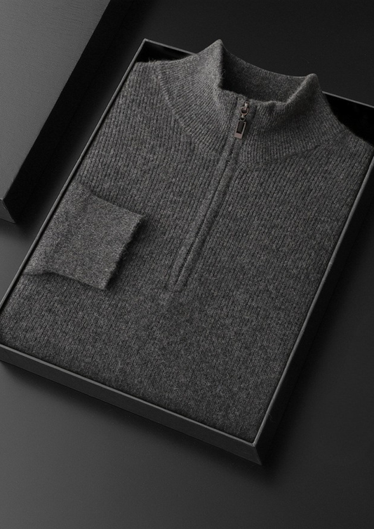 Pure Cashmere Dark Gray Ribbed Half Zip | Solmar